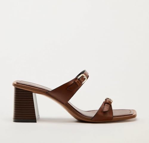 SAFECAMS Women's Two Strap Heeled Slide Sandals Square Open Toe Casual Summer Mules Slip On Block Chunky Dress Heels Sandals With Adjustable Strap2