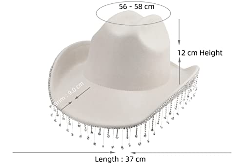 Melesh Adult Women Men Cowgirl Felt Wide Brim Costume Western Cowboy Hat (Diamond-Ivory) #TOP1