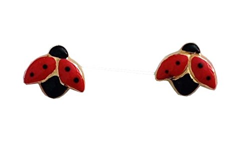 Pendientes mariquitas de oro amarillo de 18 quilates con acabado artesanal en esmalte fino