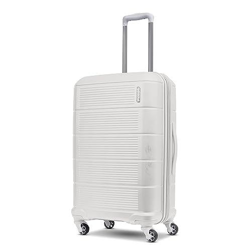 Image of American Tourister Stratum 2.0 Expandable Hardside Luggage with Spinner Wheels, Checked-Medium, White