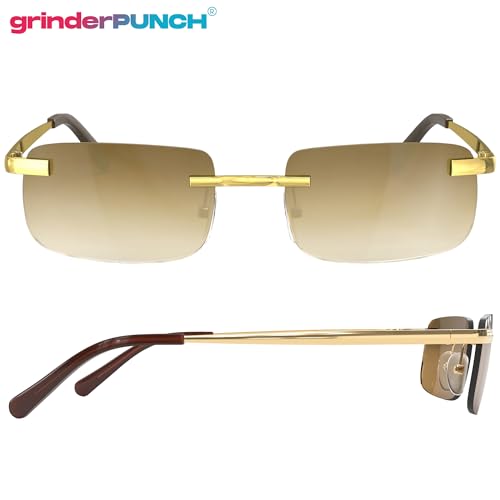 Image of grinderPUNCH Small Slim 90's Popular Nineties Rectangular Sunglasses Clear Rimless Eyewear