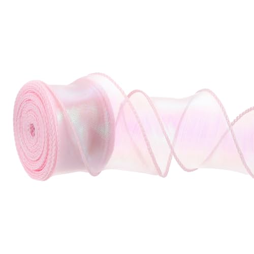 PATIKIL Iridescent Organza Ribbon 1-1/2 Inch x 10 Yard Sheer Wired Shimmer Chiffon Ribbons Sparkly Fishtail Yarn Gift Ribbons for Gift Wrapping Floral Bouquet Pink