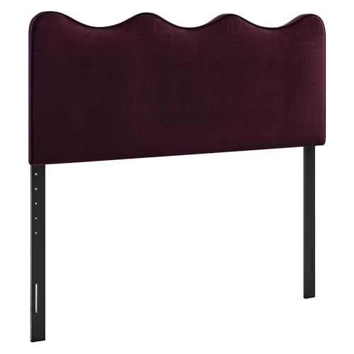Monday Athena King Size Performance Velvet Adjustable Headboard in Mulberry - with Scalloped Wave Design and Stain-Resistant Velvet Upholstery by Modway - Image 2
