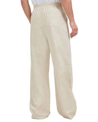 Zylioo 36 Inch Inseam Pants for Men, Loose Fit Mens Lightweight Pants for Summer, Mens Linen Pants Beach Khaki2