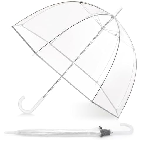 Trenovo 52 inch Clear Bubble Umbrella, Large Canopy Transparent Dome Coverage Stick Umbrella with Reflective Strip, Wedding Style European J Hook Handle Outdoor Umbrella for Women Adult Cover