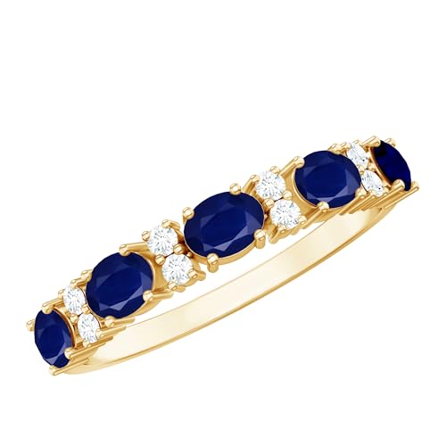 Real Blue Sapphire Diamond Wedding Band, AAA Quality, Sapphire East West Ring For Women - Ideal For Gift