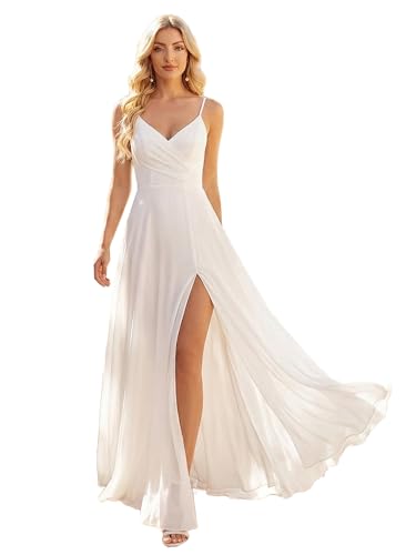Ever-Pretty Women's Summer Backless Chiffon Bridesmaid Dresses Spaghetti Straps V-Neck Slit Long...