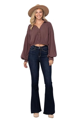 Judy Blue Women's High-Rise Raw Hem Tall Flare Jeans 82343