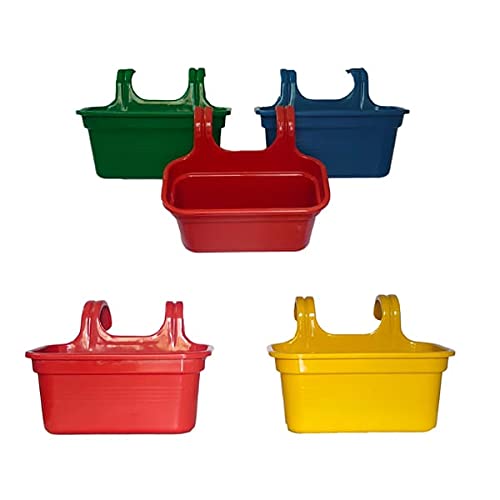 Synergy Plast Heavy Duty Plastic Double Hook Railing Hanging Flower Planter Pot for Garden, Balcony (Multicolor_14 Inch) - Pack of 5 (B09H7HVXBW) Amazon Price History, Amazon Price Tracker