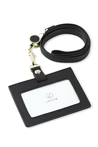 LASIEM IDカードホルダー レディース 本革 革 両面 3枚収納 リール 首掛け