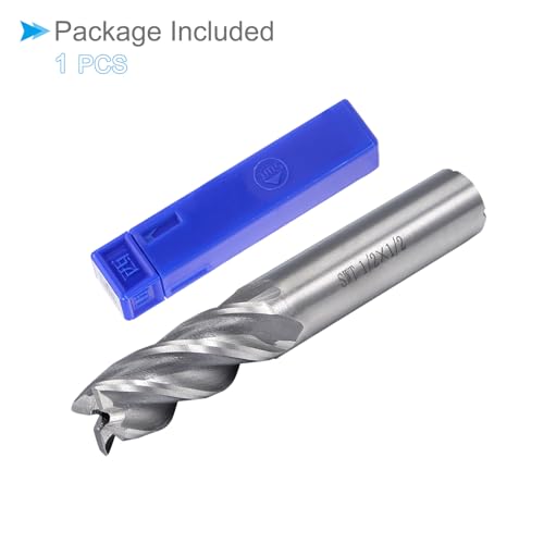 Image of 4-Flute Spiral End Mill Bits, 1 /2 inch Diameter 42mm Length, High Speed Steel Straight Milling Cutter with Storage Case- (Applications: for Plywood Hardwood Plastic),