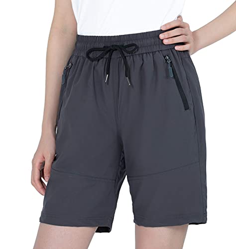 Wespornow Wanderhose-Damen-Kurze Hose Sommerhose Damen Bermuda-Shorts Outdoor Trekkinghose Kurz Leichte Stretch Golf Cargo MTB Hose mit Reißverschlusstaschen (Grau, L)