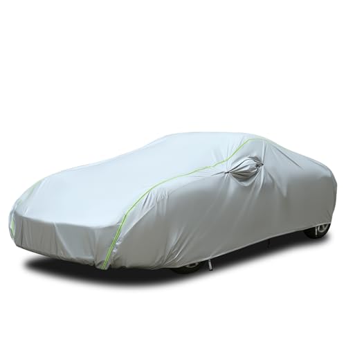 Image of Tecoom Car Cover Waterproof All Weather, Windproof UV Sun Rain Snow Protection Outdoor Full Cover with Top Reflective Strip, Door Zipper, Fit for Coupe /Convertible /Sport Cars (173-182 Inches)