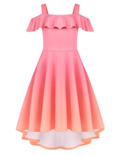 Arshiner Robe pour Fille épaules Dénudées D'été pour Enfant Robe Décontractée Fête Vêtement avec Poche Dégradé Rose 14-15 Ans