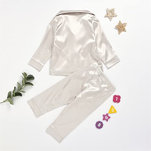 Girls Boys S𝗶𝗹k Pa𝗷amas Set Stain Long Sleeved Tops Pants P𝗝s Set for Toddler Kids Pocket Soft Slee𝗽wear N𝐢ghtwear4