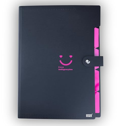 Image of SPS 5 Pocket Expanding File Folder Smile Design - Fits A4 & Letter Size Document Organizer, Accordion File Folders, File Holder for Office, School & Home Use - Pink