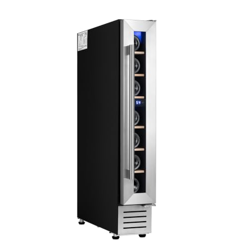 Image of Yeego Wine Fridge - 7 Bottles Small Wine Cooler with Glass Door, 40-65F Built-In Freestanding or Under Counter Refrigerator for Home Bar, Kitchens