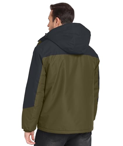 Image of Mens Winter Jackets Waterproof Warm Fleece Ski Jacket with Hood Thermal Windproof Coat Zip Pockets