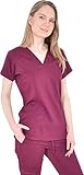 Marilyn Monroe Womens Signature Embroidered Pocket V-Neck Stretch Medical Scrub Top, Wine, S