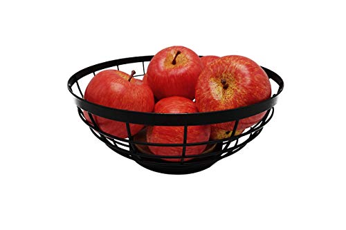 Large Wooden Fruit Bowl For Kitchen Countertop & Dining Room, Decorative Wooden Wire Basket For Living Room- Shinyik Japanese Zakka Style With Bamboo Wood And Rust Resistance Black Iron #TOP6