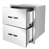 KODOM Outdoor Kitchen Drawers Stainless Steel, Flush Mount BBQ Drawers with Handles Double Access BB