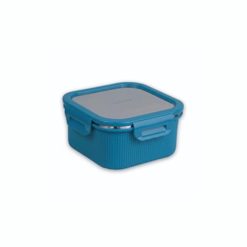Image of Signoraware Lock N Store Microsafe Steel Square Container+ Lid(400ml, Blue)