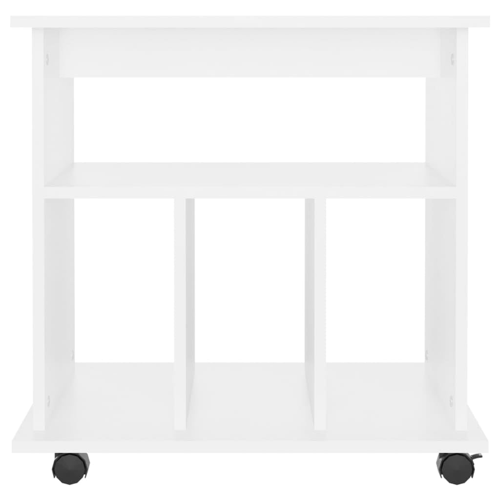 Contenitore a rotelle bianco, 60 x 45 x 60 cm, mobile da ufficio in legno con 4 ruote, tavolo flessibile per stampante e armadietto per casa, ufficio e studio