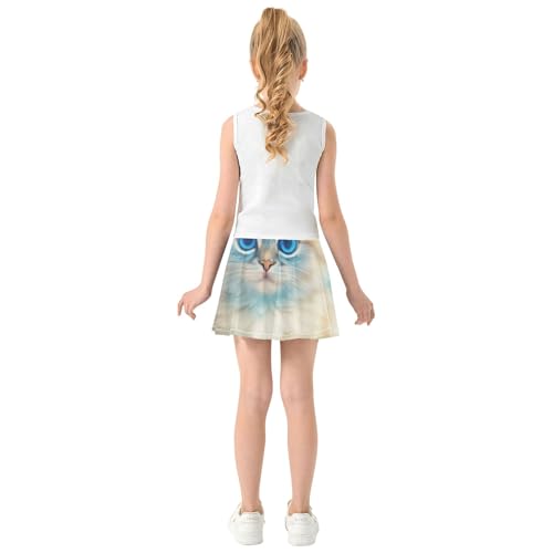 Athletic Shorts Girls Skorts Toddler Tennis Skirts Clothes Cheer Skirt Cat Adorable Kitten White Blue 3t4