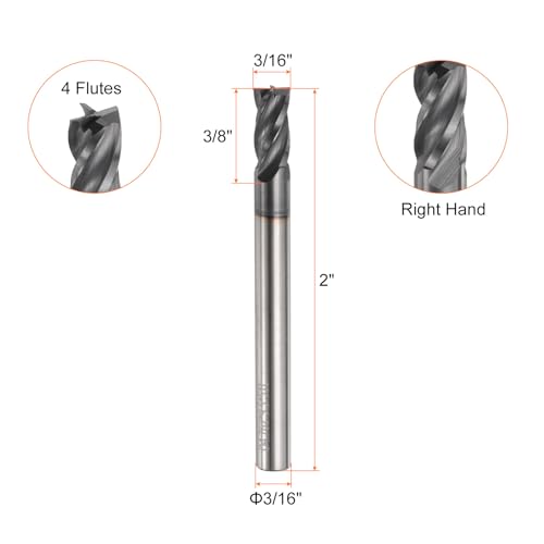 Image of HARFINGTON Carbide Square Nose End Mill Bit 3 /16 inch Cut Dia 4 Flutes TiAlN Coated Milling Cutter for Hardened Steel Metal (3 /16 inch Shank 3 /8 inch Cut Length 2 inch Long 30 Degree Helix)