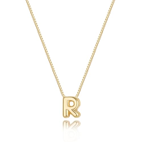 Image of Personalized Bubble Letter Initial Necklace, 14K Gold Plated, Dainty Pendant for Women, Trendy Gold Jewelry