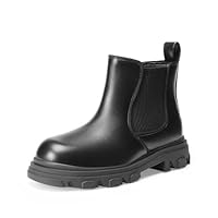 DREAM PAIRS Girls Chelsea Boots Side Zipper Lug Sole Ankle Booties Toddler/Little Kid/Big Kid,Size 4 Big Kid,Black-Pu,SDBO2301K-1