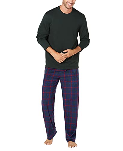 Club Room Mens Fleece Plaid Pajama Set Green