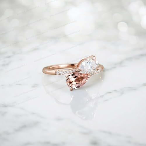 Pear Cut Lapis Lazuli & Moissanite Engagement Ring Toi Et Moi Ring 14k Solid Gold Two Stone Wedding Jewelry Art Deco Adjustable Multi Gemstone Gift for Wife3