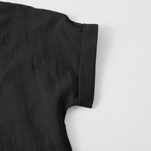 Girls Linen Shirts Button V Neck Tunic Tops Blouse Short Sleeve School Dressy Casual Henley Shirt Lightweight Tops3