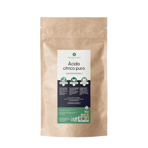 Planeta HUERTO | Ácido Cítrico 1 Kg Eco Anhidro Puro - Ácido Cítrico 100% Biodegradable y Natural, Desincrustante, Abrillantador y Suavizante para Lavavajillas, Lavadora y Detergentes Caseros