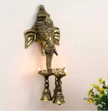 phareLamp Presents Wall Hanging Three Diya Oil Lamp (Gold) #A065