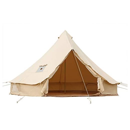 Yurtent Luxury All Season 4M Bell Tent with 5'' Stove Jack,Fire Retardant Canvas Yurt Tent Included Zippered Floor for 4-6 Person Camping