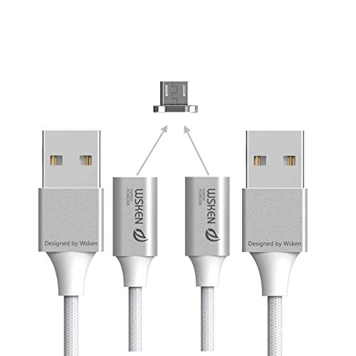 WSKEN Lite 2 Cables Micro USB magnéticos para carga y sincronización de datos (2 cables + 1 conector micro USB) para dispositivos con puerto micro USB