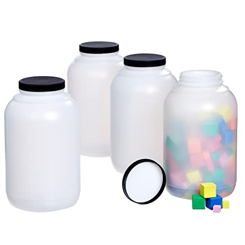 Hudson Exchange 1 Gallon Wide Mouth Plastic Jar with Cap, HDPE, Natural, 4 Pack