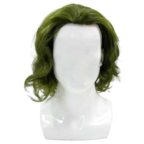 SPORTBANG Mens Movie Joker Green Semi-long Wavy Wig Synthetic Hair Halloween Cosplay Costume Wigs for Men Boys (Green)