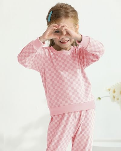 WESIDOM Toddler Girl Clothes Checkered Long Sleeve Pullover Tops + Pants Toddler Baby Sweatsuit Fall Winter Outfits2