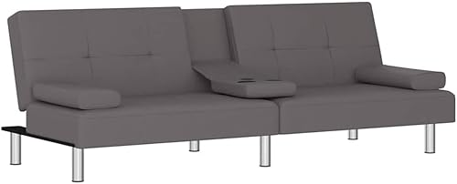 Miniatura 4 de Sectional Couch Pull Out Couch, Sofa Bed with Cup Holders Gray Faux Leather