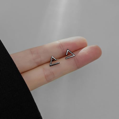 Minimalism Hollow Triangle Earrings Sterling Silver Stud Earrings Everyday Wear Black - Thumbnail 6