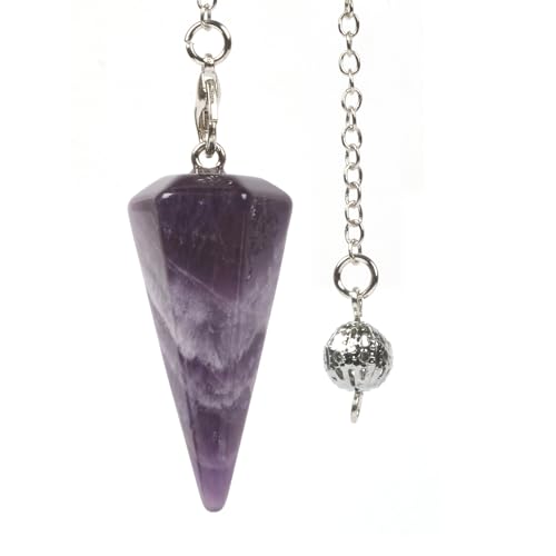 Natural Amethyst Gemstone Rock Crystal Hexagonal Pointed Reiki Chakra Pendant Pendulum