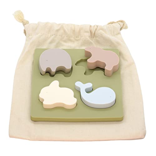 Image of Rosie Bee Silicone Animal Shape Puzzle Toy for Kids, Toddlers, Babies - Baby Teether Toys, Stacking, Nesting, Sorting, Blocks, Educational, Sensory, Bath, with Bag (Green)