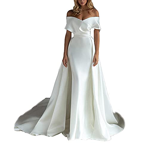 yhfshop Robe de Soirée pour Mariage Demoiselle,2021 Nouvelle Robe de mariée en Satin Blanc-White_54,Dentelle Robe de Soirée Demoiselle Cover