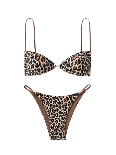SOLY HUX Bathing Suit for Women Leopard Print Bikini Sets Two Piece Swimsuit