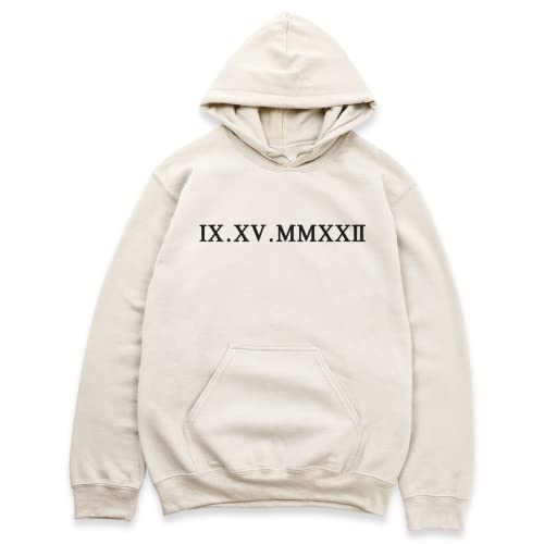 Custom Roman Numeral Sweaters Hooded, Unisex, Anniversary Date Gift, Wedding, Valentines Day, Personalized Year Letter Print Outfit, Long Sleeve2