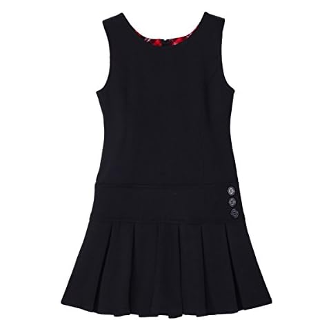 Bienzoe Girls School Uniform Jumper: Stretch Fit Pleated Hem Kids Sleeveless Dress Black 14 Cover