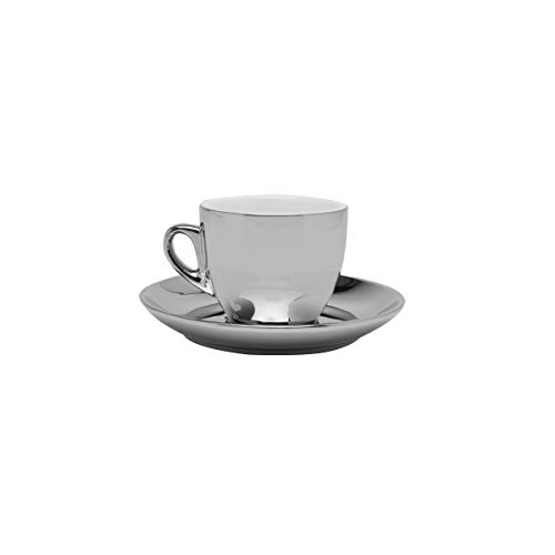 CJ 6 XÍCARAS PORCELANA P/CHÁ C/PIRES BRANCO/PRATA VERSA 220ml